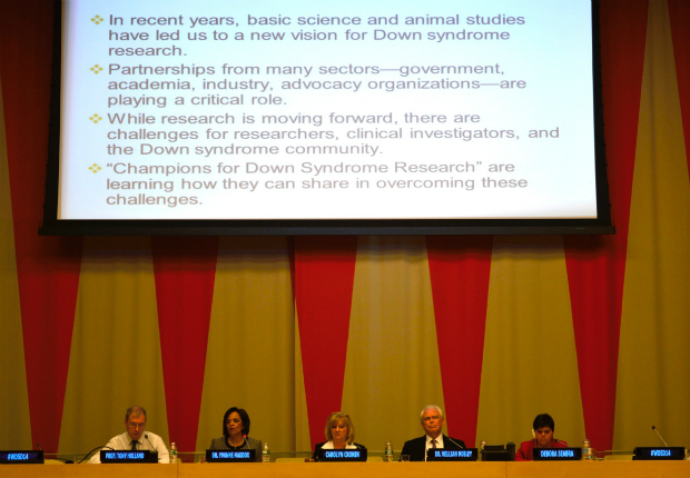 Débora Seabra, de vermelho, participa da III Conferência Internacional da Síndrome de Down, na sede da ONU, em Nova York